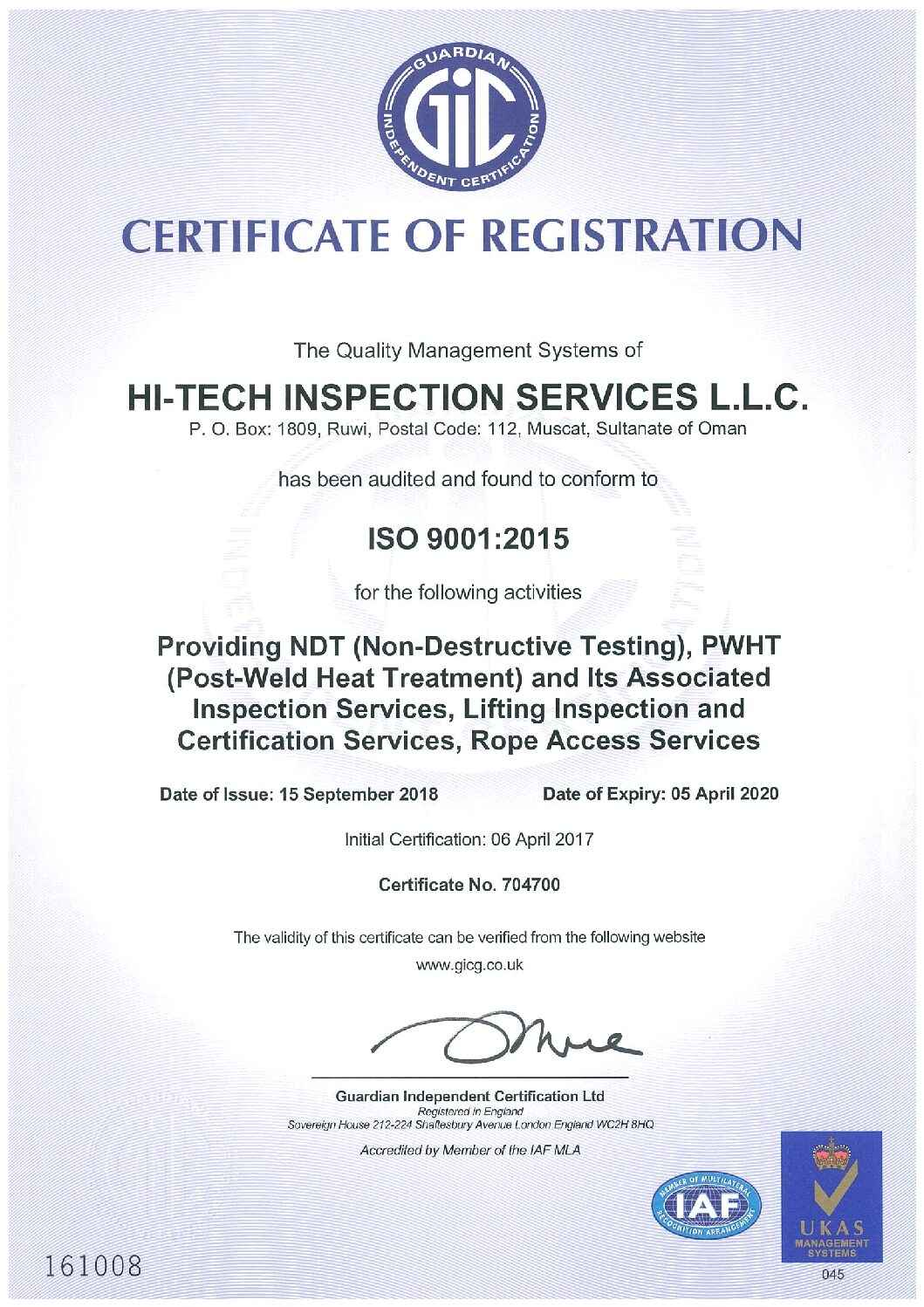 ISO 9001:2015 certificate